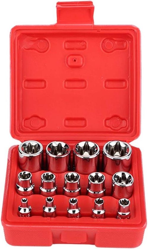 US PRO 1357 Set 17 Pezzi Bussole E-Torx A Impulso: E5-E24, 3/8" E 1/2", Acciaio CRV, Valigetta