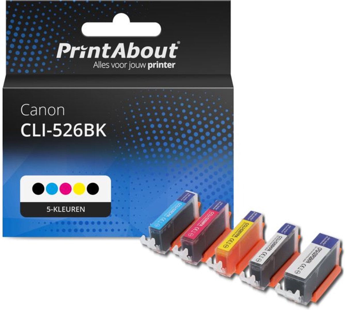 PrintAbout - Inktcartridge / Alternatief voor de Canon CLI-526BK / 5 Kleruen