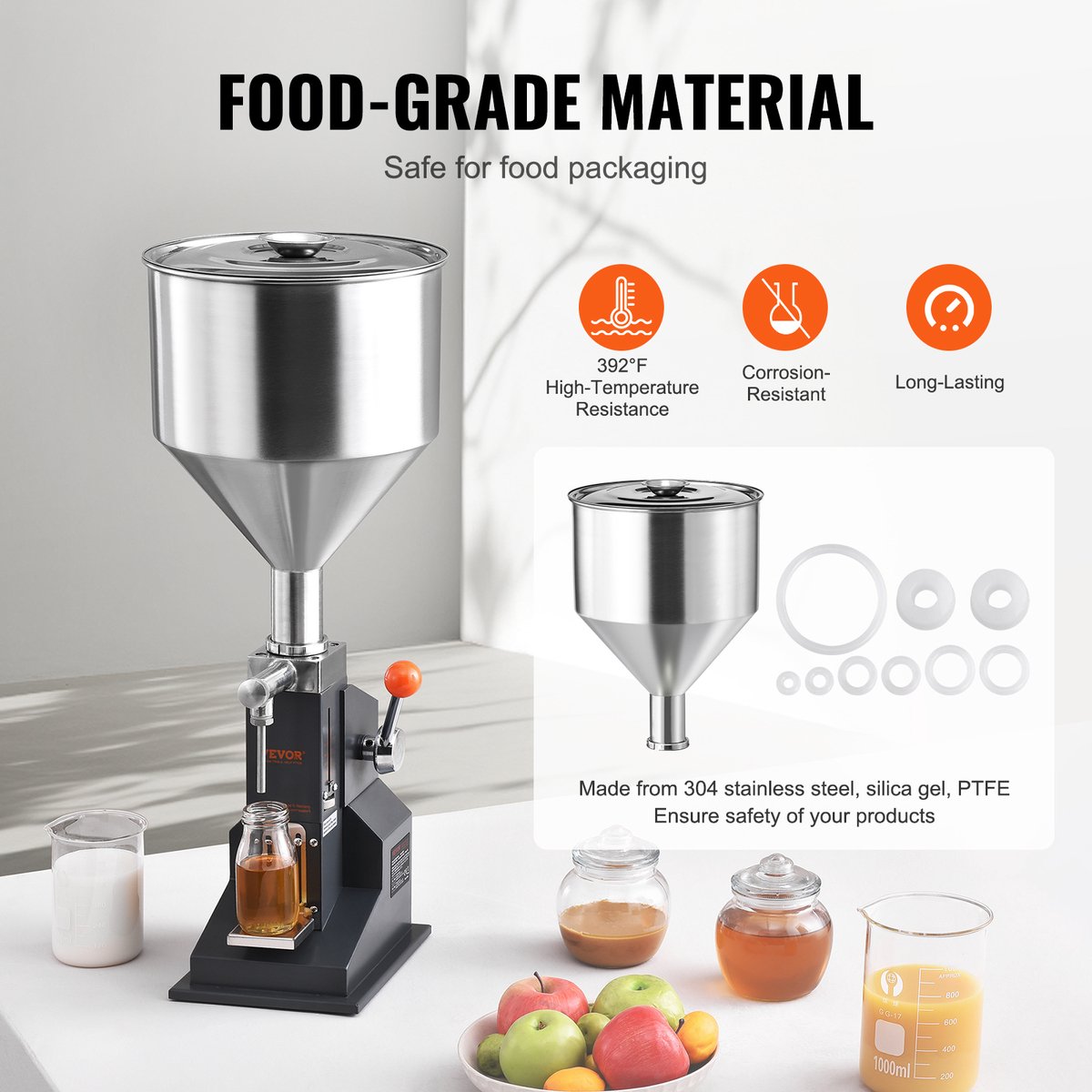 VEVOR 5-100ml Vulmachine Handmatige Vloeistofvulmachine Gemaakt van Food Grade 304 Roestvrij Staal Siliconen PTFE Vulmachine Inclusief Twee Spuitmonden 4 mm / 8 mm Ideaal voor het Vullen van Honingolie-essentie thumbnail 5