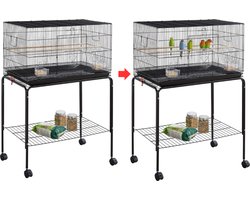 VELTRR® Luxe Grootte Papegaaienkooi op Wielen - Parkietenkooi - Grote Vogelkooi voor Binnen - Inclusief Speelgoed - Met Badhuis - Zwart