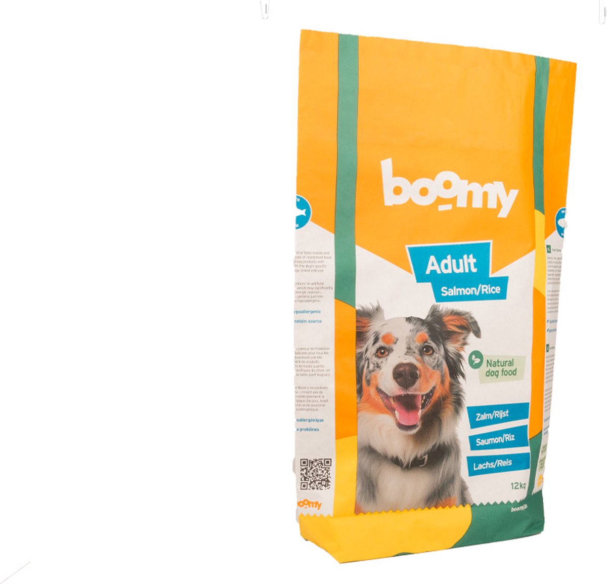 Boomy Boomy Food - Koudgeperste hondenbrokken - Hondenvoer voor volwassen honden - Hondenvoeding met zalm en rijst - 12kg