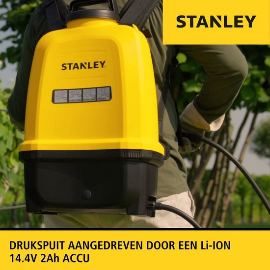 Stanley Druksproeier 16 L rug, rugsproeier tuin, drukspuit, elektrisch, heroplaadbare batterij lithium, telescopische lans, regelbare sproeikop, autonomie 2 h, max. 5 bar, 0.60 l/minuut, geel/zwart van Merkloos	 — afbeelding 3