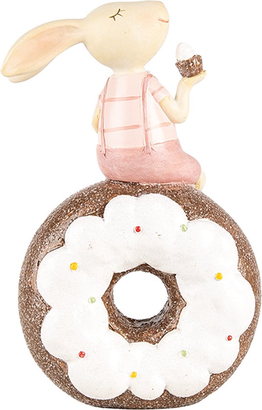 Clayre & Eef Image de décoration Lapin 17 cm Beige Rose Plastique