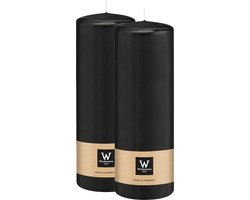Wiedemann Cilinderkaars/stompkaars - 2x - zwart - 20 x 7 cm - 103 branduren - zuilkaarsen