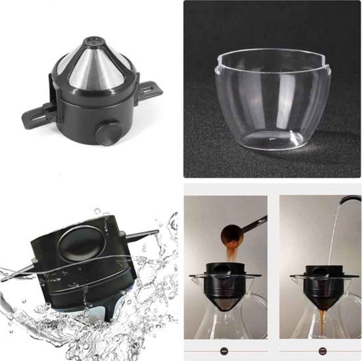 Koffiefilter - Koffiefilterhouder - Rvs Koffiefilter - Herbruikbaar - Koffie Dripper - Papierloos Giet Over Koffiedruppelaar - Voor Handmatige Bereiding Van Permanente Koffie - Met bekerhouder - Voor Thuiskantoor, Reizen, Kamperen - 2 Stuk — cadeau in Kookcadeaus - foto 5
