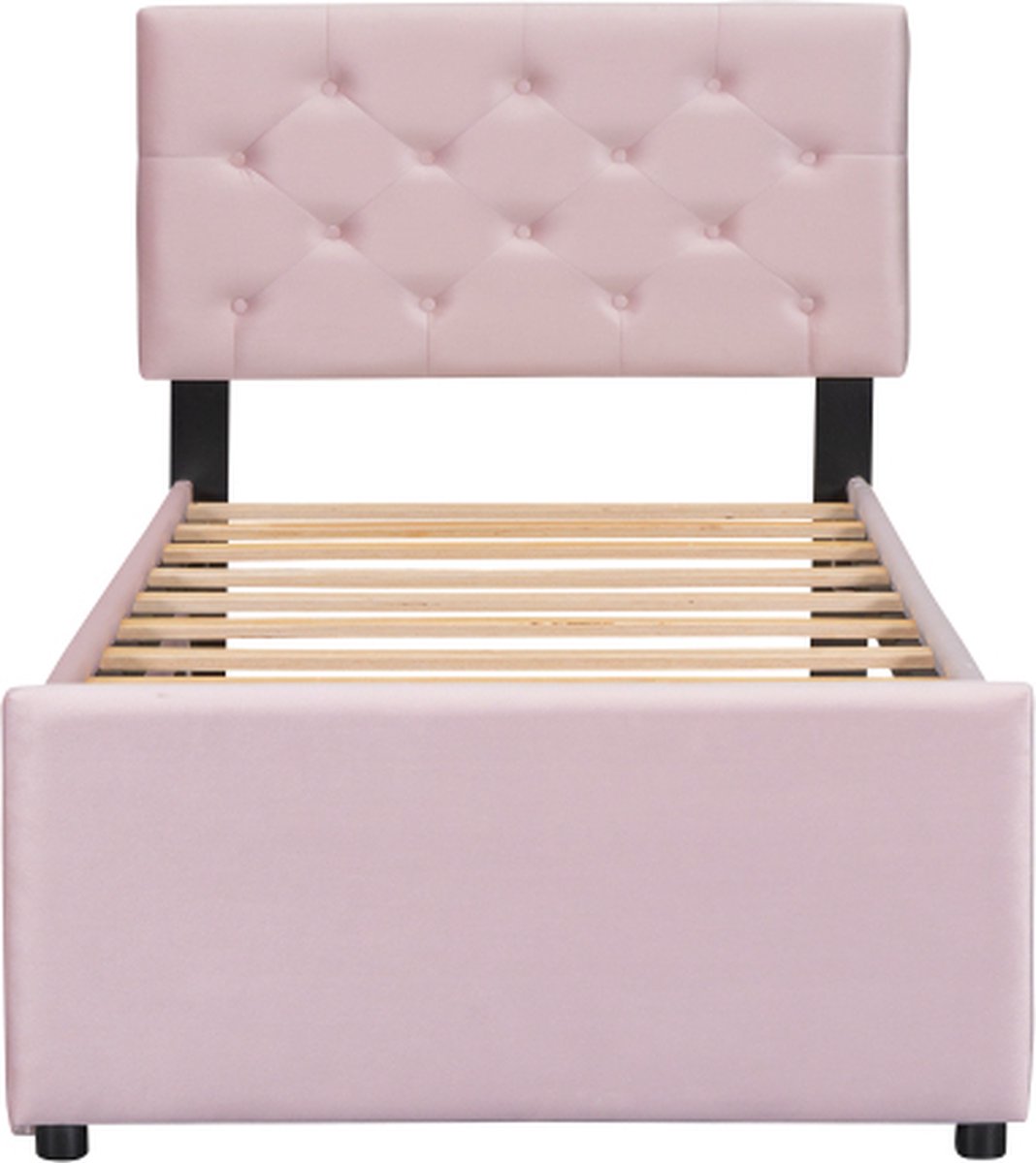 Gotagee Gestoffeerd bed 90x200cm (zonder matras) Eenpersoonsbed Jeugdbed Met uitschuifbed Logeerbed Met lattenbodem Minimalistisch roze fluweel