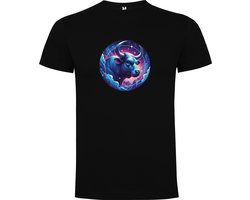 Zwart T-Shirt met “Kleurrijke Sterrenbeeld Stier – Astrologie – Horoscoop – Zodiac Signs “ Print Full Color Maat L