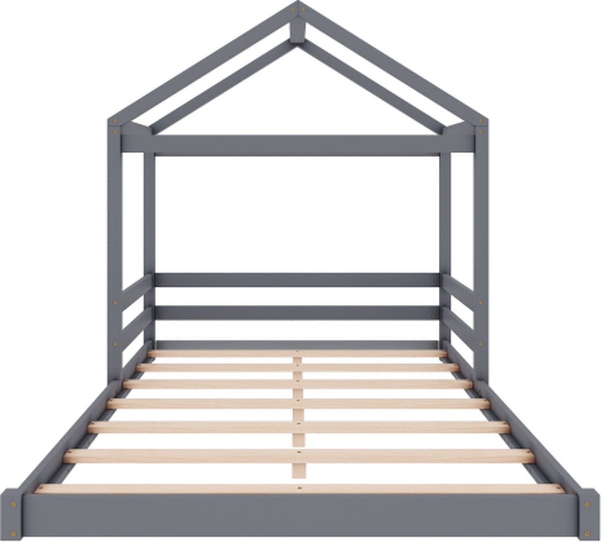 Gotagee Huisbed 140x200cm kinderbed (zonder matras) massief houten bed tweepersoonsbed jeugdbed houten bed vloerbed met lattenbodem grenenhout grijs