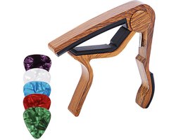 universele Capo - Capo met 5 plectrum - Gitaar Capo - Brugpin puller - Gitaar - Elektrische gitaar - ukulele - bruin - Aluminiumlegering - 75*80mm