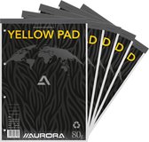 Aurora Yellow Pad - Notitieblok - Recycled - Geel - A4 - 210 mm x 297 mm - 80 g - 80 vel - 5 Stuks