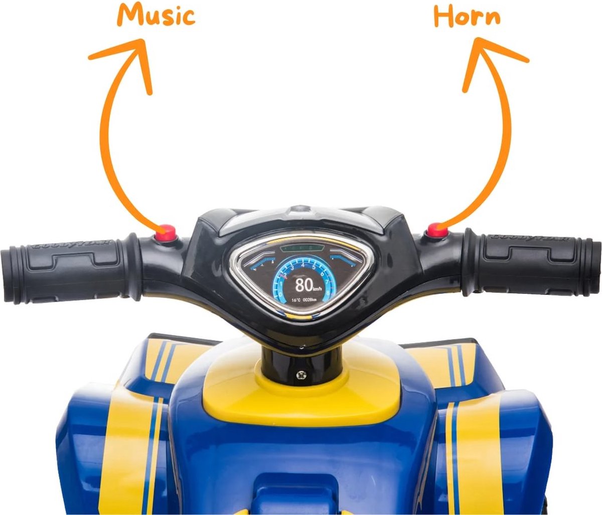 Goodyear Loopauto 1 tot 3 jaar – Officieel Gelicentieerde Quad Loopauto met Verlichting, Toeter & Opbergvak – Buitenspeelgoed Peuter met Blokstandaard & Cadeaubox – Blauw – foto 3