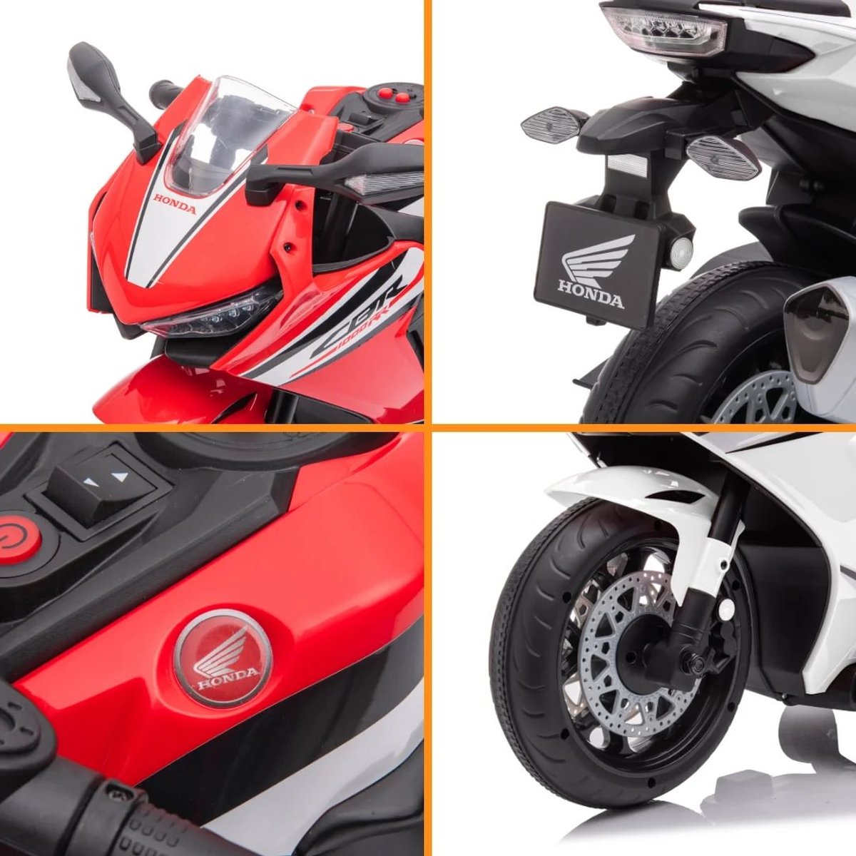 Honda CBR 1000RR Full Option Elektrische Kindermotor 2 tot 5 jaar – Officieel Gelicentieerde Motor met LED-Koplamp & Claxon – Li-ion Kindermotor met Verwijderbare Zijwieltjes & Realistische Geluiden – Wit — afbeelding 15