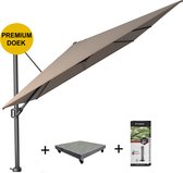Challenger T1 premium zweefparasol 400x300 cm havanna met 120KG voet en hoes
