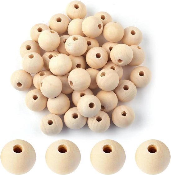 TOAOB 160 stuks Natuurlijke Houten Kralen 8 tot 16 mm Rond Donkere Houtnerf Losse Spacer Kralen met 5 m Katoengaren voor Thuis Decoratie doe-het-zelf Handwerk Maken