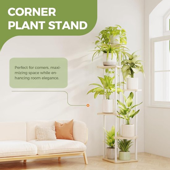 sogesfurniture Corner Rack with 6 Levels, Retro Corner Bookcase, Storage Rack Plant Stand for Home, Office, Living Room, Bedroom, 34 x 34 x 165 cm