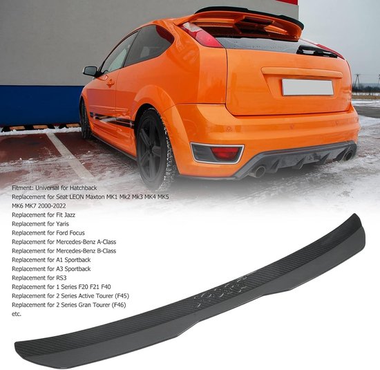 Srum Universele Dakspoiler, ABS Achterruit Top Dakspoiler Wing Compatibel met Seat LEON Maxton MK1 Mk2 Mk3 MK4 MK5 MK6 MK7 Hatchback Fit Jazz Yaris Focus A1 A3 RS3(Koolstofvezelstijl