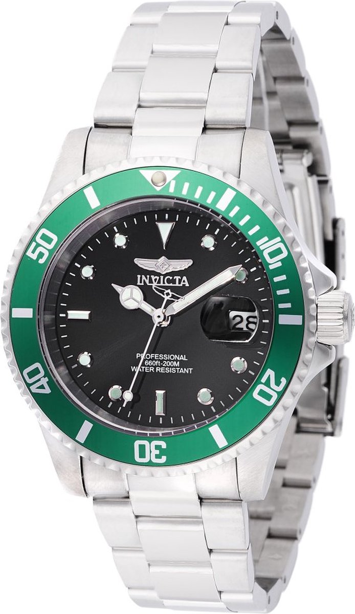 Invicta Pro Diver 47353 Heren Horloge - Waterdicht - Analoog - Quartz Uurwerk - Roestvrij Staal met zwarte Wijzerplaat - 40mm