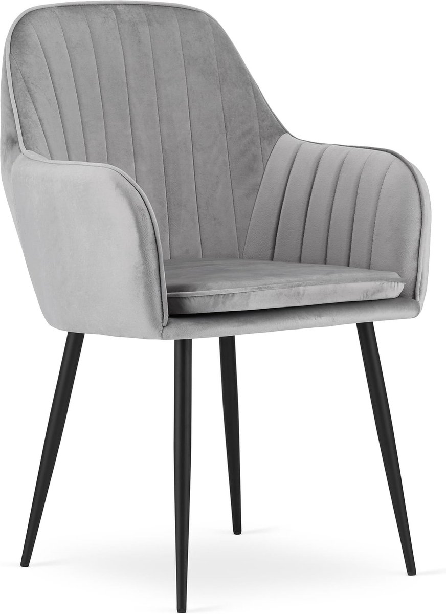 LEOBERT LUGO Kuipstoel - Zilvergrijs, Velvet Bekleding met Afneembare Hoes, Zwarte Metalen Poten, Ergonomisch en Functioneel, Geschikt voor Woonkamer, Eetkamer en Kantoor, Max. 120 kg