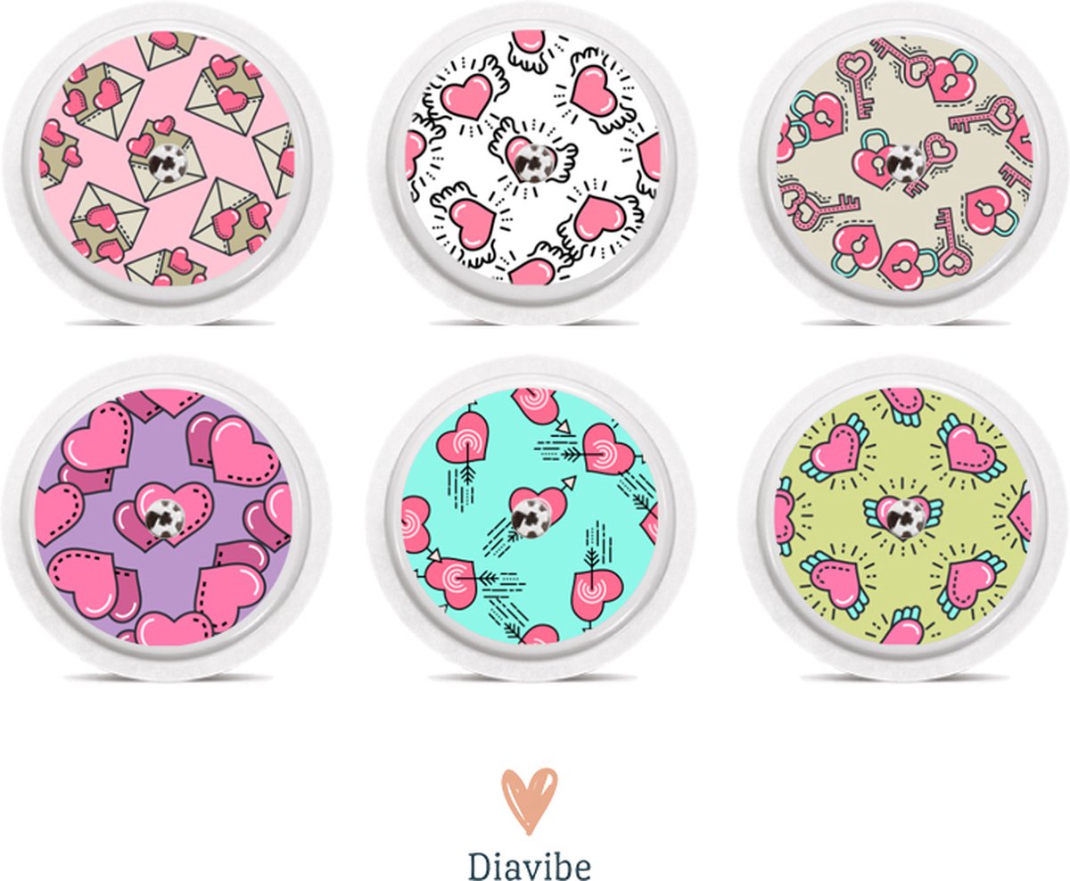 Freestyle Libre 2 Sensor Stickers hartjes Valentijn - Freestyle Libre stickers - set van 6 - FSL - Diabetes accessoires - Diavibe
