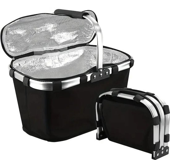 JulianWare Panier de pique-nique pliable - Panier de pique-nique avec compartiment réfrigérant - Sac isotherme pliable - Panier de courses étanche - Sac de pique-nique - Zwart