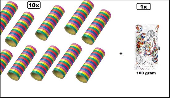Carnaval mix 10x Papier rollen serpentines gekleurd + 100 gram confetti - Carnaval festival optocht feest party serpentine Evenement