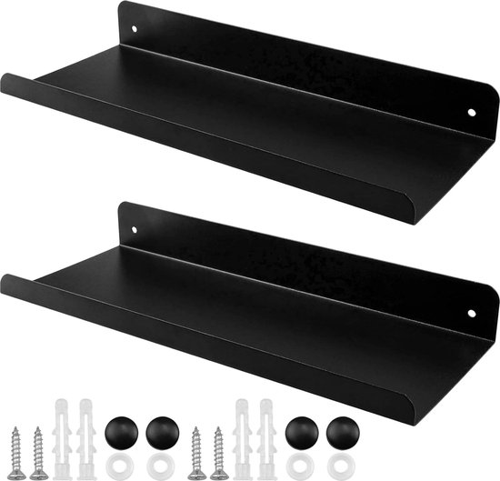 WOLTU Hoogglans zwevende planken, set van 2 wandplanken, CD DVD opslag hoekplank, premium houten planken voor slaapkamer woonkamer keuken 100 x 22,9 x 3,8 cm, zwart, RG9482sz-2