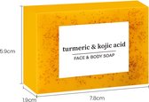 Turmeric Soap met Kojic Acid, Retinol & Collageen - Pigmentvlekken Verwijderen - Kurkuma Zeep voor Gezicht en Lichaam | Anti-Acne - Tegen Donkere Vlekken - Hydraterende Verzorging met Vitamine C - 100% Natuurlijk - Dark Spot Remover