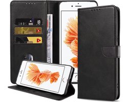 Geschikt voor iPhone 6/6s Telefoonhoesje Kunstleer met Magnetisch lipje en Pasjeshouder Book Case met Klepje - Zwart - Smartphonica geschikt voor iPhone 6/6s