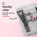 Transparant Miss Jules toilettas met daarin een tube polygel en builder gel.