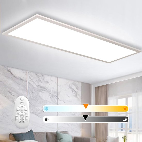 Dimbare LED plafondlamp 120x30 cm, 52W, met afstandsbediening