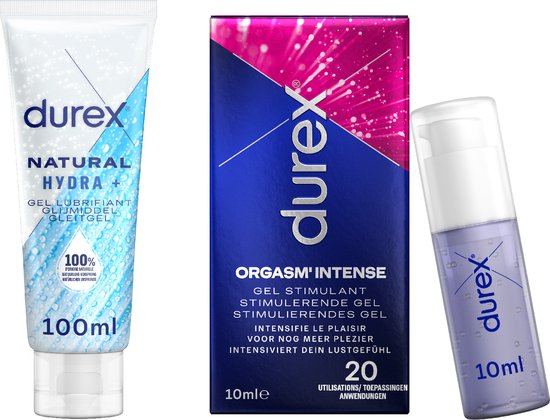 Durex - 2 Glijmiddelen - Voor Een Sensuele Aanraking - Waterbasis - Natural 100ml - Intense Orgasm Stimulerende Glijmiddel 10ml - Voordeelverpakking