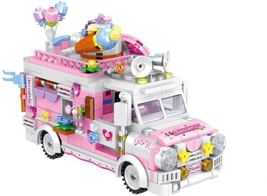 Zhe Gao Dessert trolley | City & Friends Adventure | Retro donut truck | Classic Creator STEM speelgoed bouwpakket | niet compatibel met lego mega bloks | Kermis & Pretpark Auto Foodtruck modelbouw voor kinderen & volwassenen | 593 bouwstenen