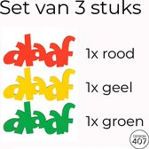 Design407 - Bordjes Alaaf set - Hout - Mini bordjes - 11 x 6 cm - Rood Geel Groen - Carnaval - Vastelaovend - Carnaval decoratie - Carnaval accessoires - Carnaval versiering - Limburg