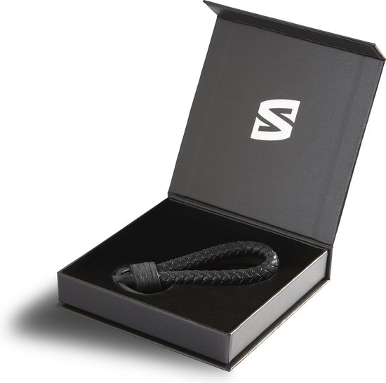 SERASAR Porte-clés [Strong], Noir, en Cuir avec Porte-clés en Acier Inoxydable