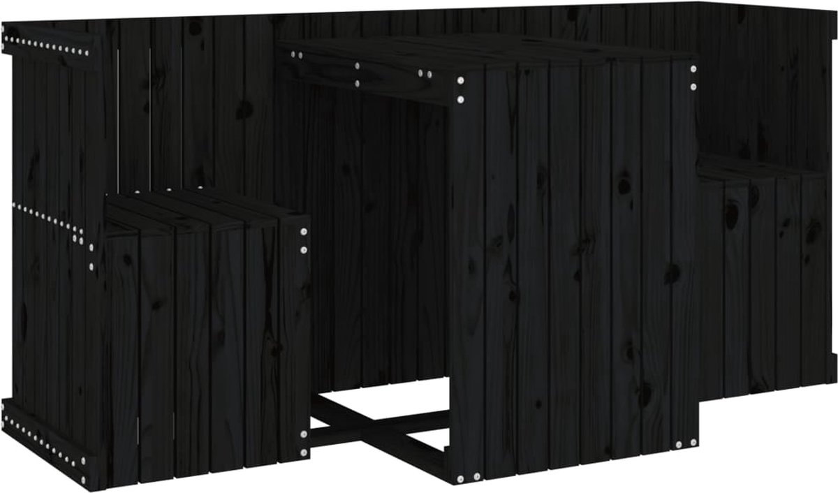 The Living Store Balkonset 2-zits massief grenenhout zwart - Balkonset - Tuinset - Grenenhouten Meubels - Zwarte Balkonset - Outdoor Diningset