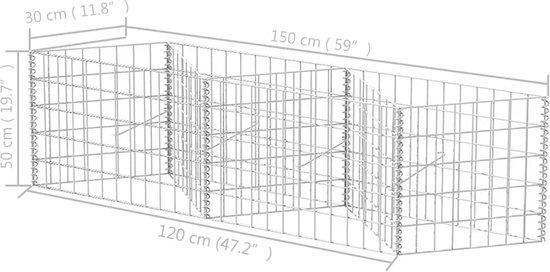 Gabion panier en maille The Living Store - 120 x 30 x 50 cm - Argent - Solide et durable