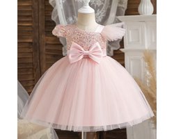 Jurk Meisjes Prinses met Strik - Hoge Kwaliteit - Roze / Pink - Maat: 74/80 - Luxe Prinsessenjurk voor Meisjes - Baby Jurk - Feest Jurk - Gala Dress - Birthday Dress - Verjaardag Jurk - Luxe Jurk voor Baby's - Meisjes Jurk