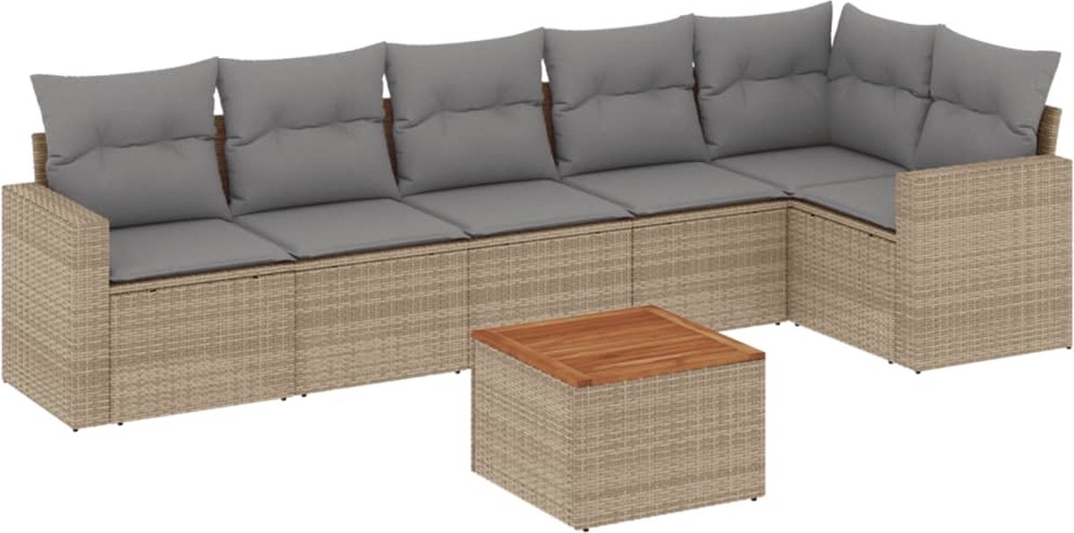 The Living Store 7-delige Loungeset met kussens poly rattan gemengd beige - Loungeset - Tuinlounge - Buitendiner Set - Loungehoek - Tuinbank