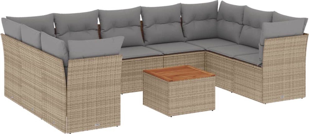 Loungeset poly rattan beige met kussens - The Living Store.