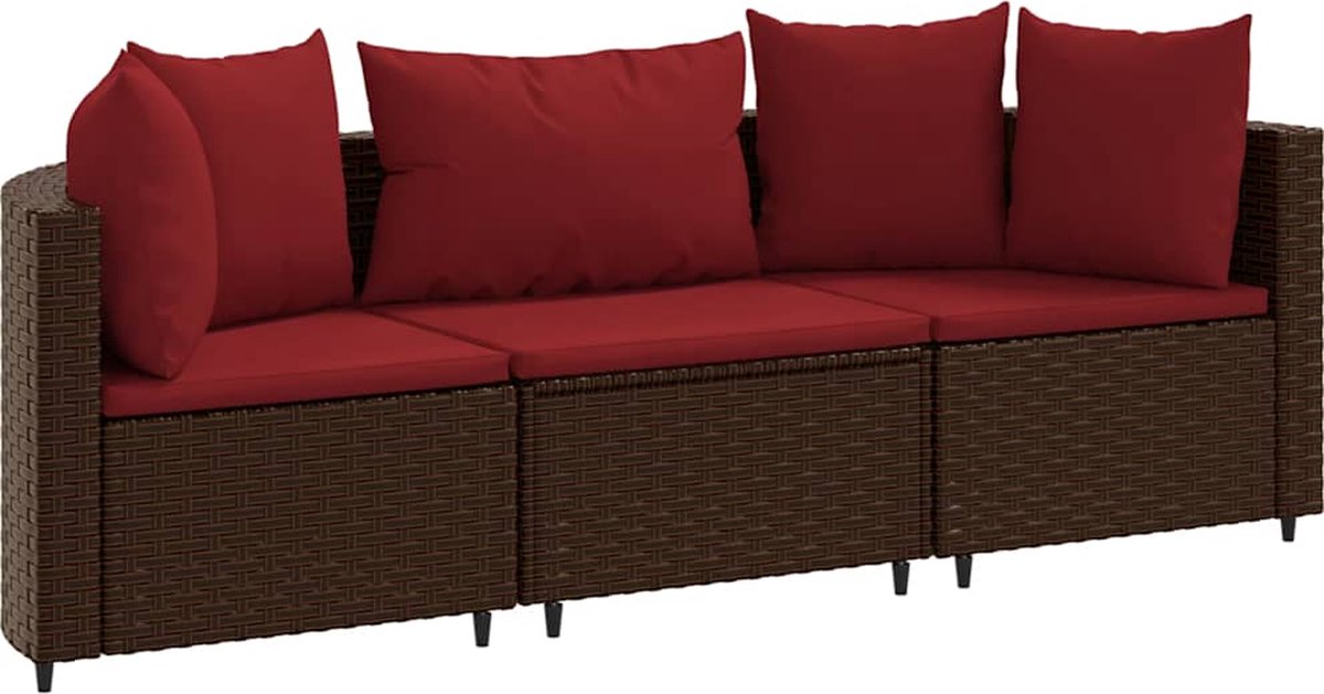 Poly rattan loungeset in bruin met kussens - The Living Store.