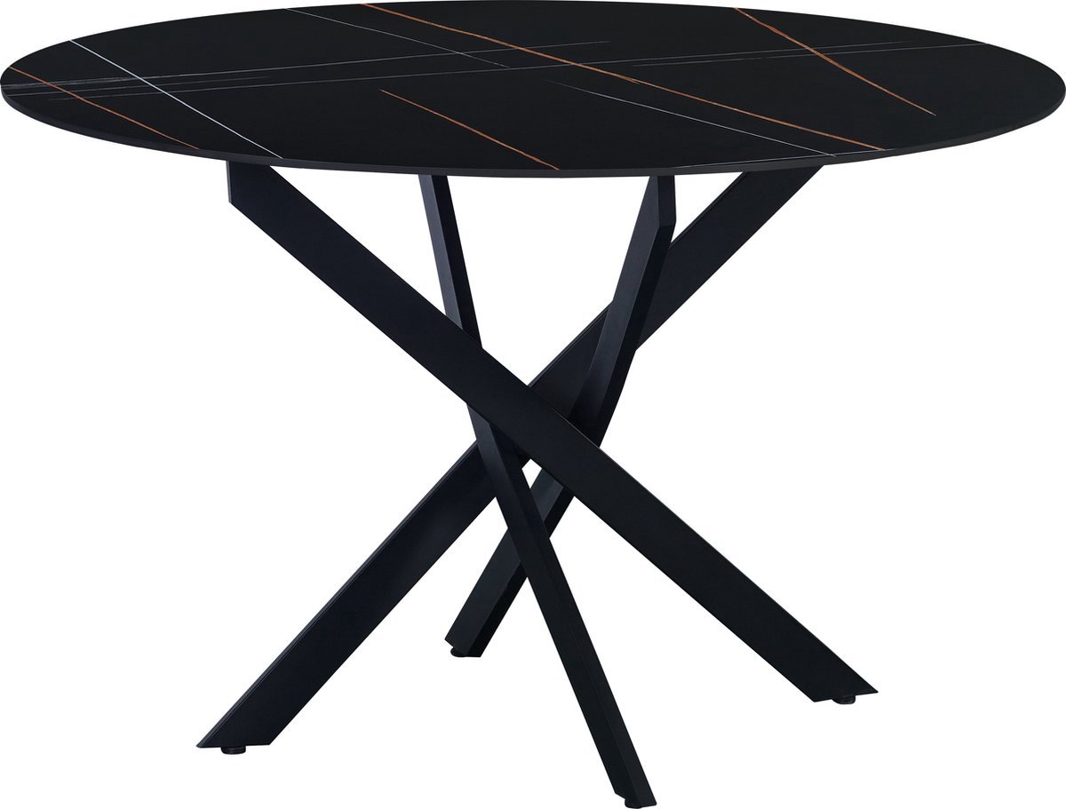 Bolt Edge Eetkamertafel - Rond - Marmerlook - Tuintafel - Zwart - 110x110cm