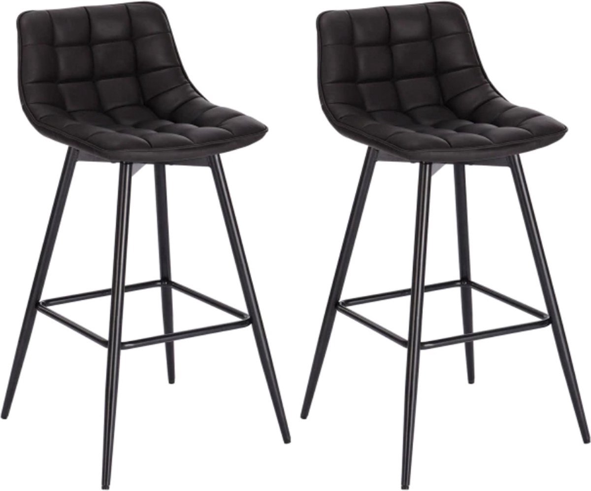 Bolt Edge Leren Barkrukken - Zwart - Rugleuning - 43x35x88cm - Set van 2 - Modern