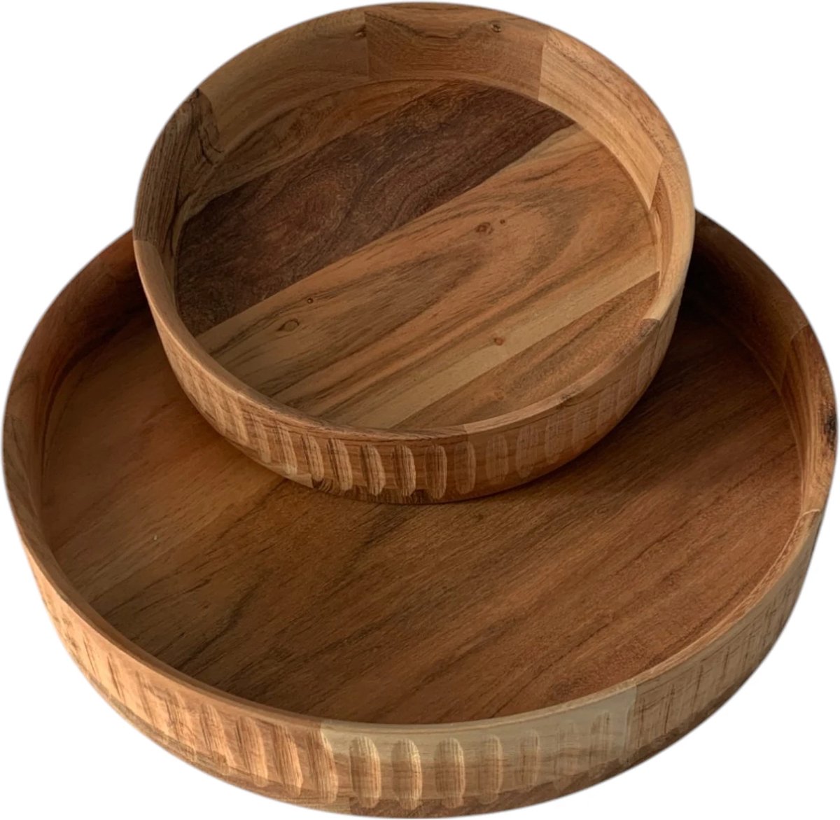 WinQ-Schaal Hout Acacia Naturel S/2-d:25 en d:35cm-dienblad-presenteerschaal