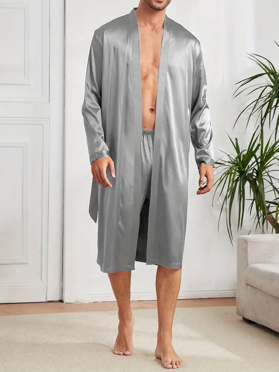 ochtendjas badjas grijs satijn sexy pyjama lingerie nachtmode goedkoop boxer
