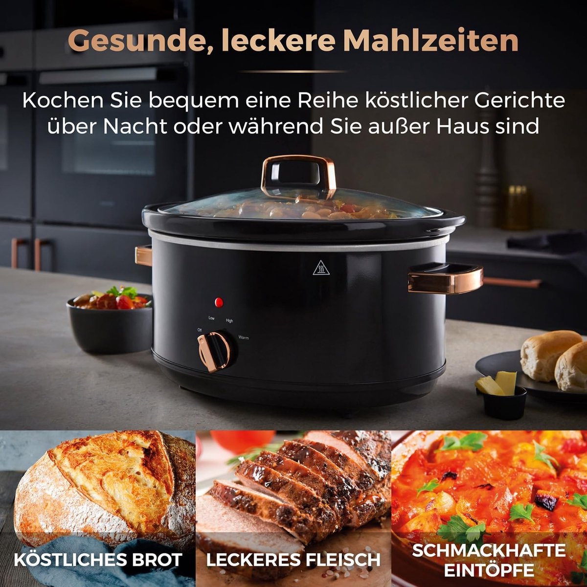 Afbeelding 2 van Slowcooker met Timer - Programmeerbare slowcooker - Elektrische slowcooker - Digitale slowcooker - Binnenpan - Eten