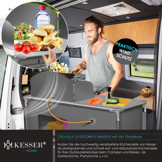 KESSER® Campingkeuken Opvouwbaar - Campingkast inclusief Opbergtas - Kampeerkeuken Kampeerkast Camping Keuken - Grijs / Typ F4 — afbeelding 3