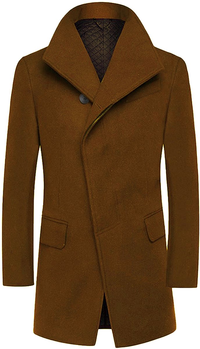 ALLTHEMEN Heren Lange Mantel Wollen Winterjas - Slim Fit Jas - XS