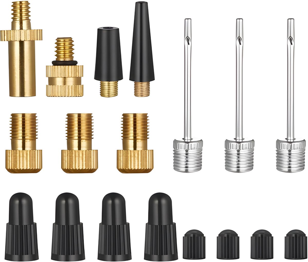 Verloopnippels Set 18 Stuks - Adapter Fietsventiel - Autoventiel - Ballenpomp Naalden - Luchtbed - Zwemband - Universeel