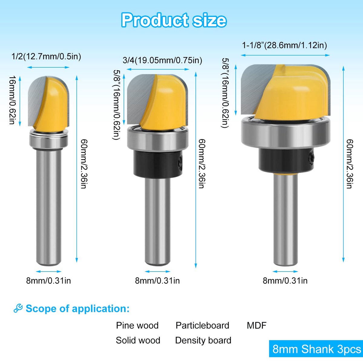 Acboor Groeffrees, 7 stuks, frees voor bovenfrees, 6 mm schacht, rechte