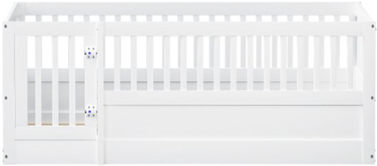 Lit enfant Gotagee, 140 x 200 cm, cadre de lit en bois avec barreaux et porte, Wit, Lit de sol, sans sommier à lattes, Sans matelas